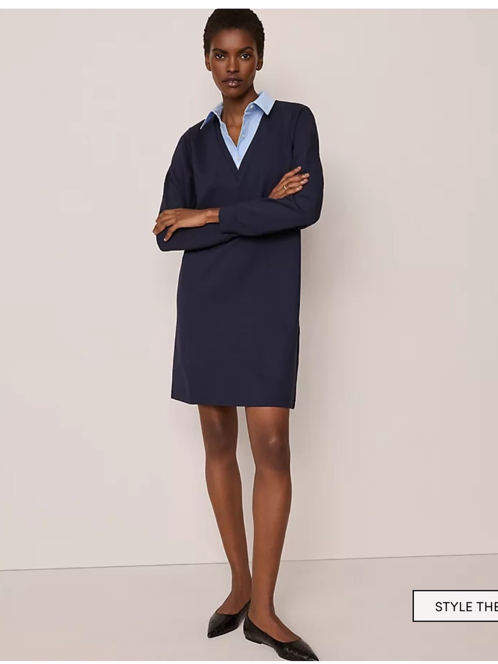 NWT $159 Ann Taylor Collared Ponte Shift Dress - Navy - Size Petite Large